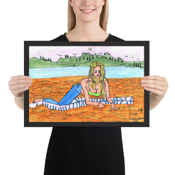 Frog Pose on the Beach Yoga Framed Matte Paper Poster Art Print - Made in USA-Art Print-12×18-Heidi Kimura Art LLC