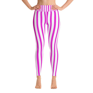 Women's Pink Stripe Active Wear Fitted Leggings Sports Long Yoga & Barre Pants-legging-XS-Heidi Kimura Art LLC