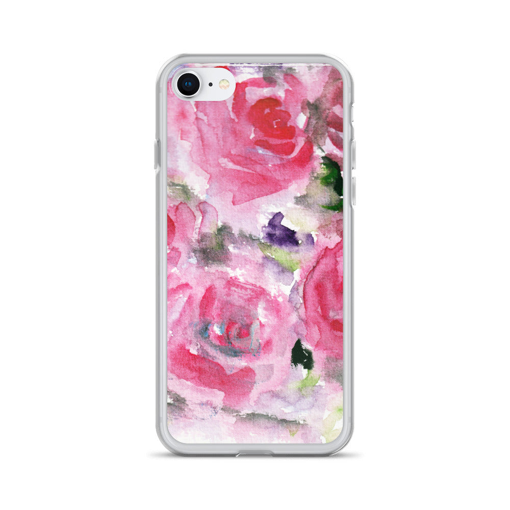 Hot Pink French Rose Floral Print iPhone X | XS | XR | XS Max | 8 | 8+ | 7| 7+ |6/6S | 6+/6S+ Case- Made in USA-Phone Cases-iPhone 7/8-Heidi Kimura Art LLC