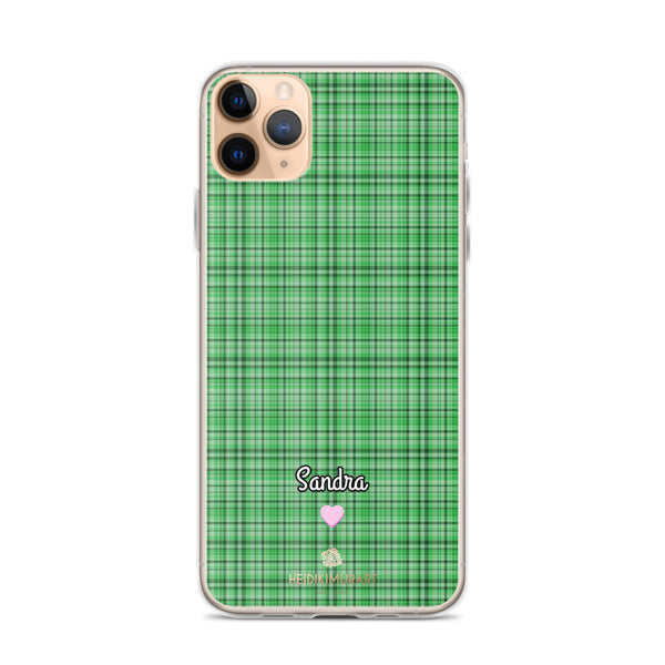 Personalized Green Plaid iPhone Case, Custom Name Tartan Print Phone Case-Heidi Kimura Art LLC-iPhone 11 Pro Max-Heidi Kimura Art LLC