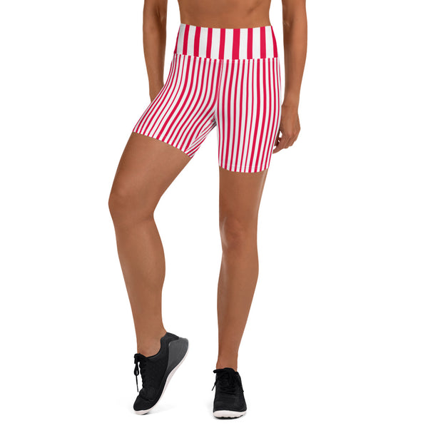 Red Black Striped Yoga Shorts, Circus Tights For Women-Made in USA/EU-Heidikimurart Limited -XS-Heidi Kimura Art LLC Red Black Striped Yoga Shorts, Vertically Stripes Workout Gym Tights, Premium Quality Women's High Waist Spandex Fitness Workout Yoga Shorts, Yoga Tights, Fashion Gym Quick Drying Short Pants With Pockets - Made in USA/EU/MX (US Size: XS-XL) Yoga Bottoms, Yoga Clothes, Activewear, Best Women's Yoga Shorts, Women's Athletic Shorts, Running, Workout, Yoga Tights