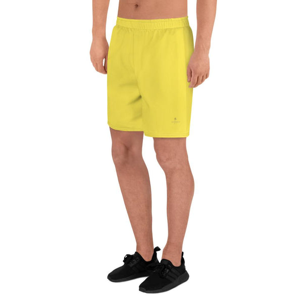 Bright Yellow Men's Shorts, Yellow Solid Color Premium Athletic Long ...