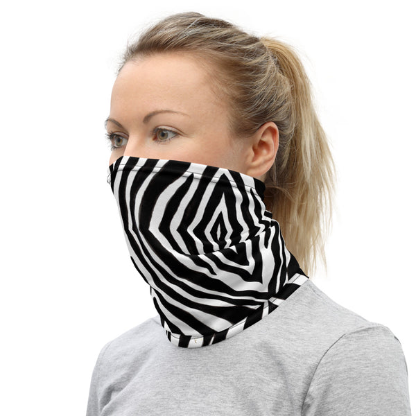 Zebra Stripe Neck Gaiter, Animal Print Bandana Face Covering Mask-Made in USA/EU-Heidi Kimura Art LLC-Heidi Kimura Art LLC