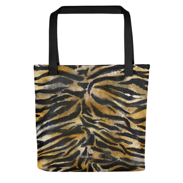 Tiger Striped Tote Bag, Tiger Animal Print Designer 15" x 15" Tote Bag - Made in USA/EU-Tote Bag-Black-Heidi Kimura Art LLC