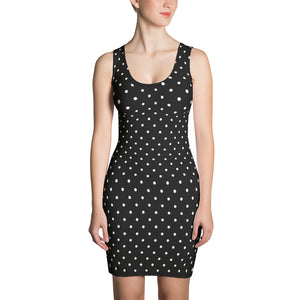 White Polka Dots Print Women's Dress, Polka Dots Sleeveless Black Tank Dress-Made in USA-Women's Sleeveless Dress-XS-Heidi Kimura Art LLC