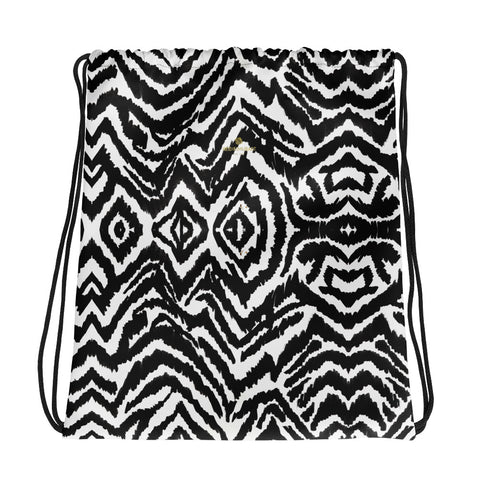 Modern Zebra Animal Print White Black Travel 15”x17” Drawstring Bag- Made in USA/EU-Drawstring Bag-Heidi Kimura Art LLC