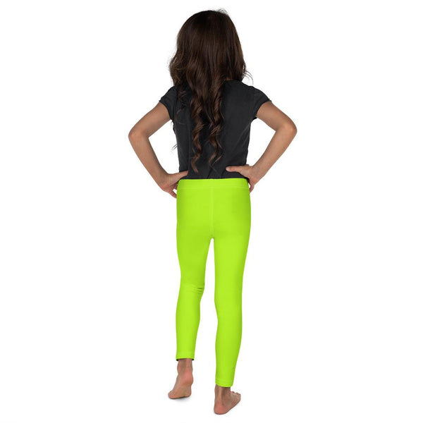 Lime Neon Green Solid Color Print Kid's Leggings Elastic Tight Pants- Made in USA/EU-Kid's Leggings-Heidi Kimura Art LLC