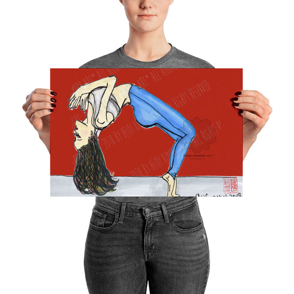 Backbend Brunette Yogini Yoga Pose Art Poster For Yoga Studios, Made in USA/ Europe-Art Print-12×18-Heidi Kimura Art LLC
