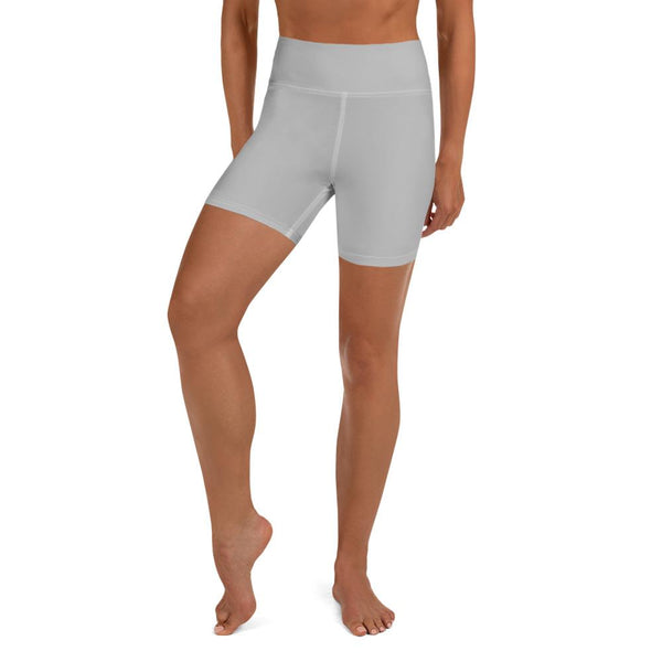 Light Gray Solid Color Designer Fitness Yoga Shorts With Pockets - Made in USA-Yoga Shorts-XS-Heidi Kimura Art LLC Light Gray Yoga Shorts, Light Gray Solid Color Premium Quality Women's High Waist Spandex Fitness Workout Yoga Shorts, Yoga Tights, Fashion Gym Quick Drying Short Pants With Pockets - Made in USA/EU (US Size: XS-XL) 