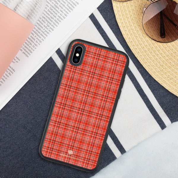 Red Plaid Print Eco-friendly iPhone Case, Biodegradable Phone Case-Printed in USA/EU-Heidi Kimura Art LLC-iPhone XS Max-Heidi Kimura Art LLC