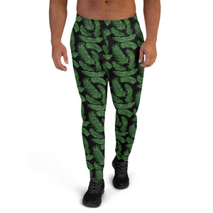 Tropical Leaf Print Men's Joggers, Black Green Palm Leaves Print Sweatpants -Made in EU-Men's Joggers-XS-Heidi Kimura Art LLC