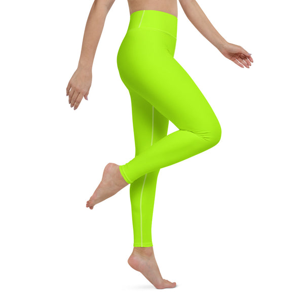 Women's Neon Green Solid Color Active Wear Fitted Leggings Sports Long Yoga & Barre Pants - Made in USA/EU (XS-6XL)