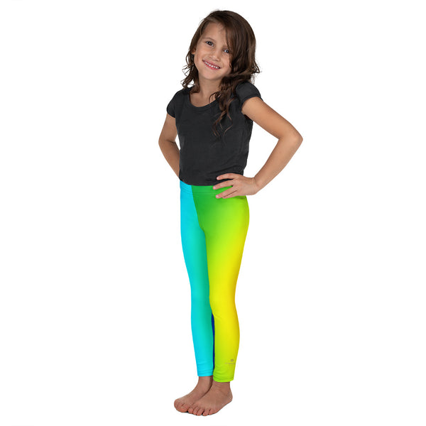 Cheerful Rainbow Ombre Print Premium Kid's Leggings Workout Tights-Made in USA/ EU-Kid's Leggings-Heidi Kimura Art LLC