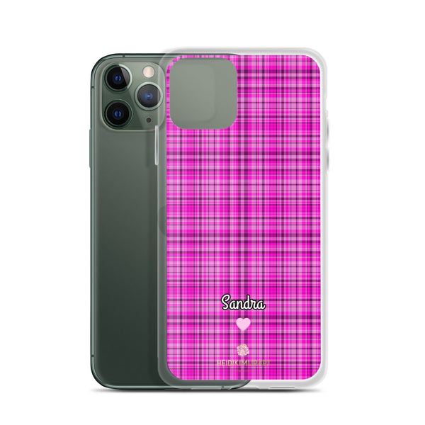 Personalized Pink Tartan iPhone Case, Custom Name Plaid Print Phone Case-Heidi Kimura Art LLC-Heidi Kimura Art LLC