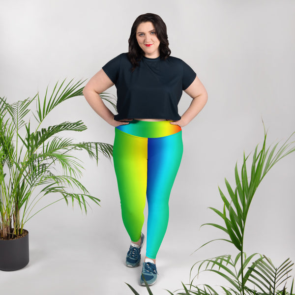 Vibrant Vertical Rainbow Ombre Print Women's Plus Size Yoga Leggings- Made in USA/EU-Women's Plus Size Leggings-Heidi Kimura Art LLC