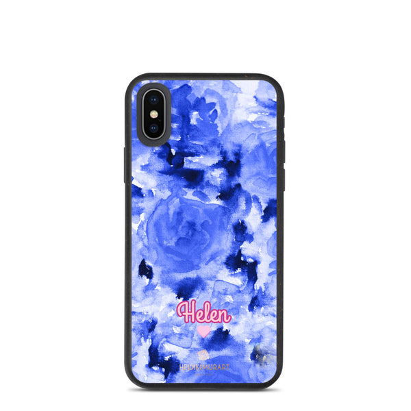 Blue Floral Eco-Friendly Phone Case, Rose Flower Print Biodegradable Phone Case-Heidi Kimura Art LLC-iPhone X/XS-Heidi Kimura Art LLC