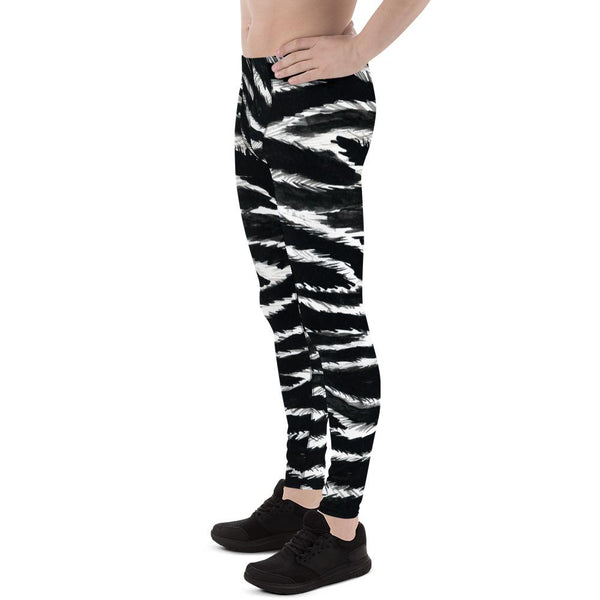 Glam Bestselling Black White Zebra Animal Print Men's Leggings Tights- Made in USA/EU-Men's Leggings-Heidi Kimura Art LLC