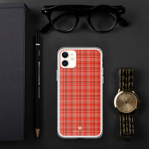 Red Plaid Print iPhone Case, Tartan Print Phone Case-Printed in USA/EU-Heidi Kimura Art LLC-iPhone 11-Heidi Kimura Art LLC