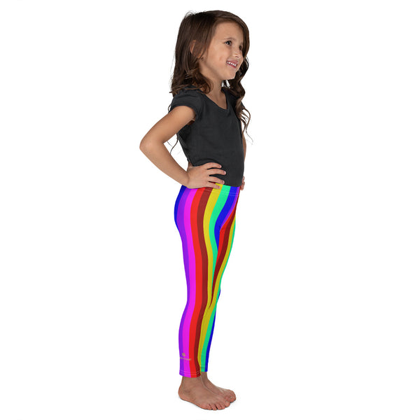 Bright Vertical Rainbow Stripe Print Kid's Leggings Workout Tights- Made in USA/EU-Kid's Leggings-Heidi Kimura Art LLC