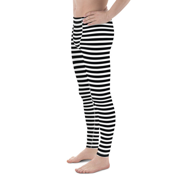 Classic Horizontal Striped Men's Leggings, Modern Essential Men Run Tights-Heidikimurart Limited -Heidi Kimura Art LLC