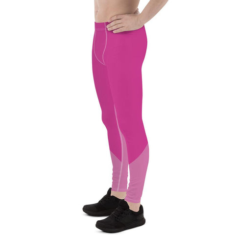 Pink Shade Duo Colors Premium Men's Leggings Meggings Tights Pants- Made in USA/ EU-Men's Leggings-Heidi Kimura Art LLC