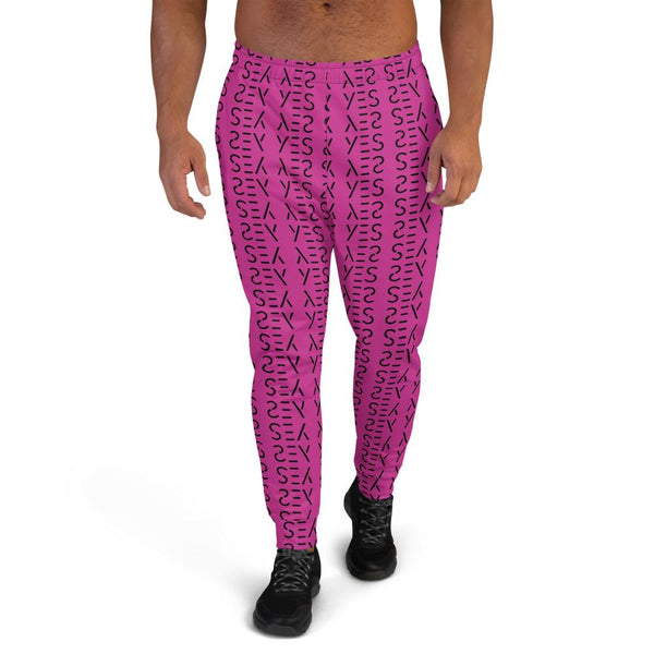 Hot Pink Yes Graphic Print Premium Men's Joggers Casual Sweatpants- Made in EU-Men's Joggers-XS-Heidi Kimura Art LLC