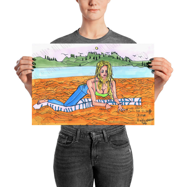 Frog Pose on the Beach Yoga Art Print Poster For Yoga Studios, Made in USA/ Europe-Art Print-12×18-Heidi Kimura Art LLC