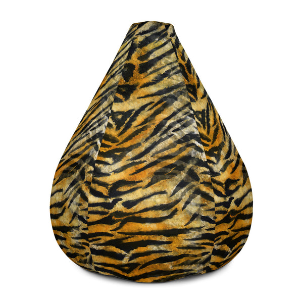 Orange Tiger Striped Animal Print Water Resistant Polyester Bean Sofa Bag-Bean Bag-Heidi Kimura Art LLC