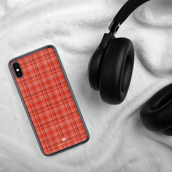 Red Plaid Print iPhone Case, Tartan Print Phone Case-Printed in USA/EU-Heidi Kimura Art LLC-Heidi Kimura Art LLC