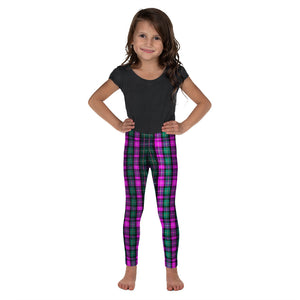 Pink Plaid Print Designer Kid's/ Girl's Leggings Active Wear Yoga Pants -Made in USA/EU-Kid's Leggings-2T-Heidi Kimura Art LLC