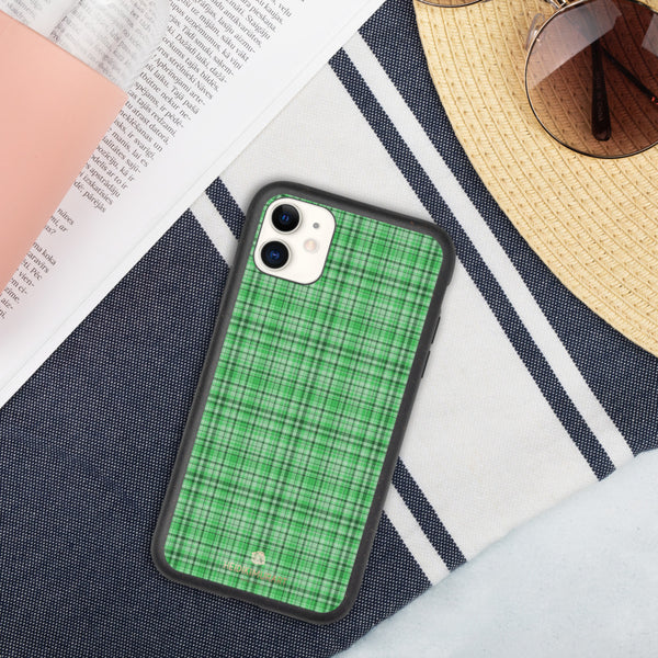 Green Plaid iPhone Case, Tartan Classic Biodegradable Phone Case-Heidi Kimura Art LLC-iPhone 11-Heidi Kimura Art LLC