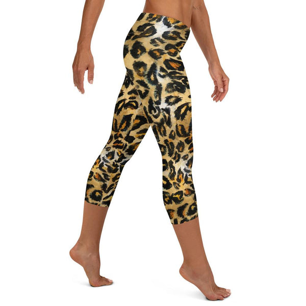 Brown Leopard Animal Print Dressy Women's Capri Leggings Pants- Made in USA/ EU-capri leggings-Heidi Kimura Art LLC