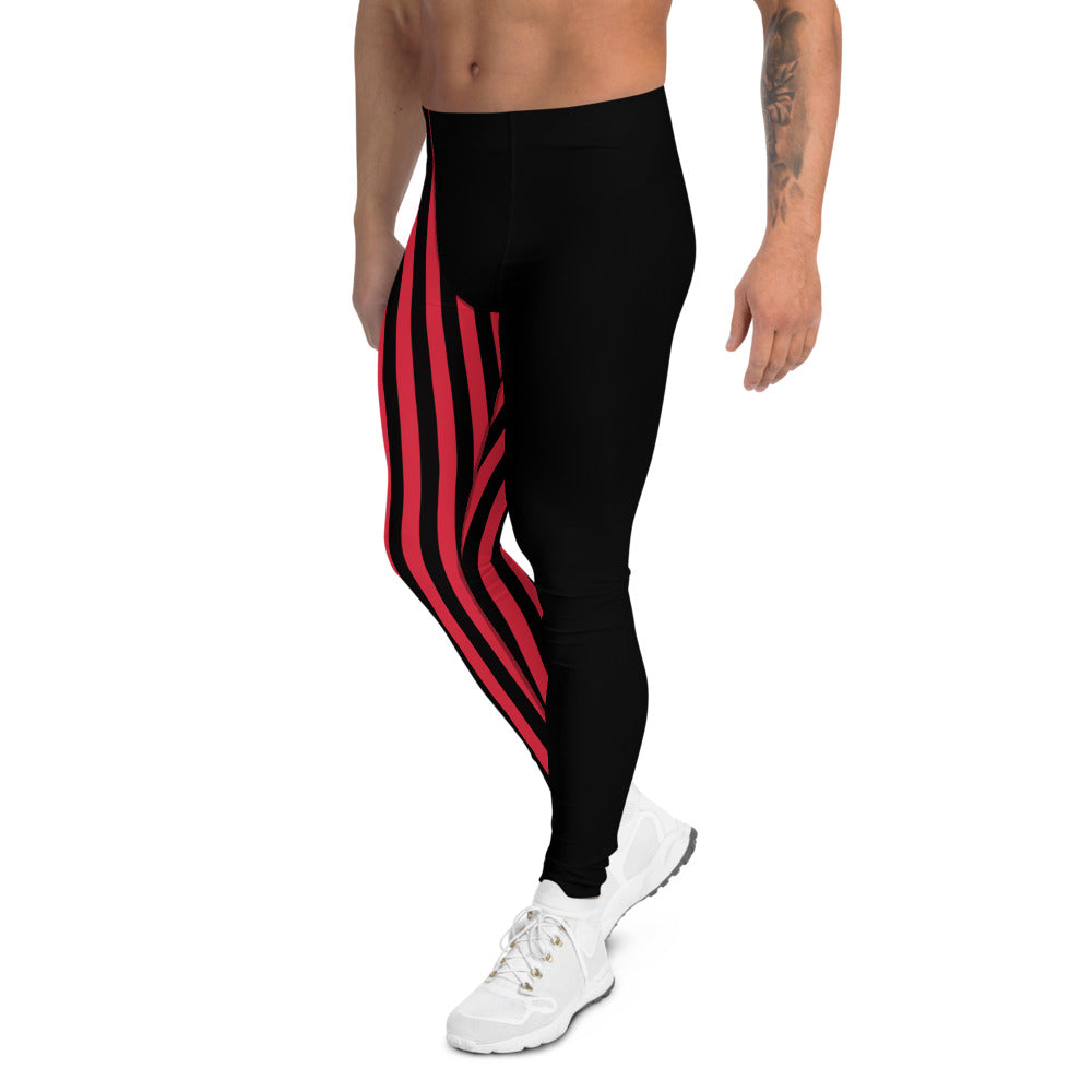 Red & Black Vertical Stripes Printed Leggings
