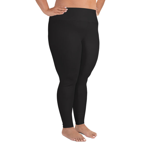 Solid Graphite Black Women's Plus Size High Rise Yoga Pants Leggings- Made in USA/EU-Women's Plus Size Leggings-Heidi Kimura Art LLC