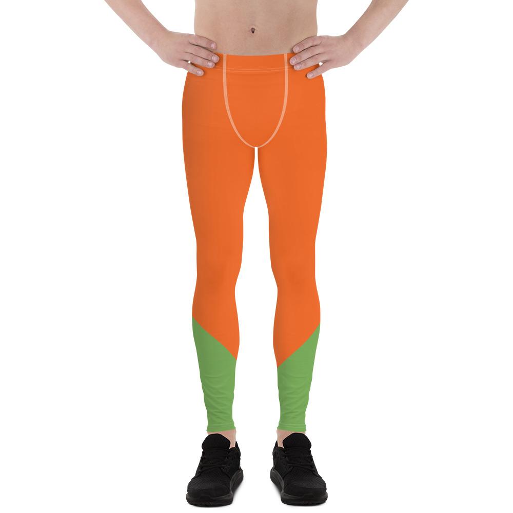 Orange Green Duo Color Men's Leggings Meggings Tights Pants- Made in USA/ EU-Men's Leggings-XS-Heidi Kimura Art LLC