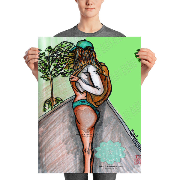 Fitness Girl Hiking in the Woods Fitness Art Poster, Made in USA/ Europe-Art Print-18×24-Heidi Kimura Art LLC