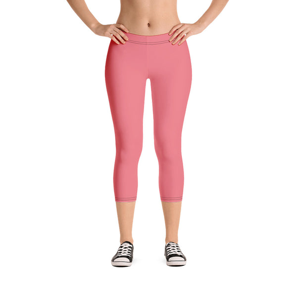 Peach Pink Women's Capri Leggings, Solid Color Ladies Casual Tights-Made in USA/EU-Heidi Kimura Art LLC-Heidi Kimura Art LLC