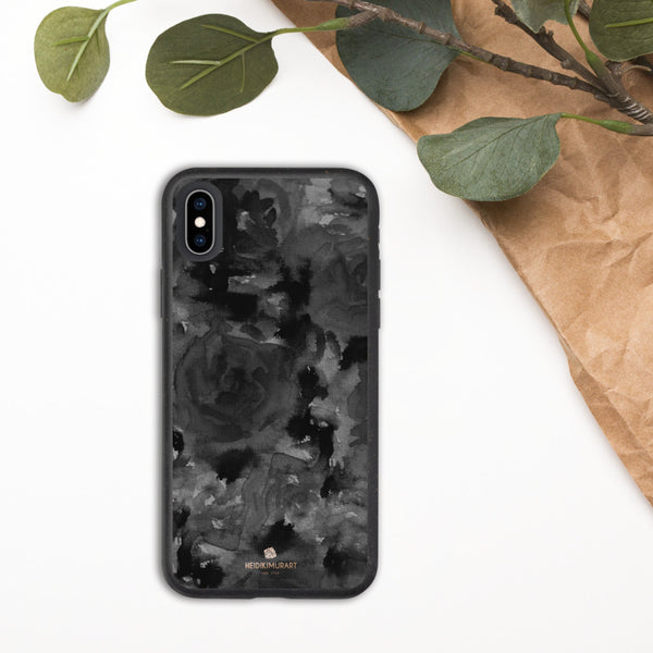 Black Floral Eco-Friendly iPhone Case, Biodegradable Phone Case-Heidi Kimura Art LLC-iPhone XS Max-Heidi Kimura Art LLC