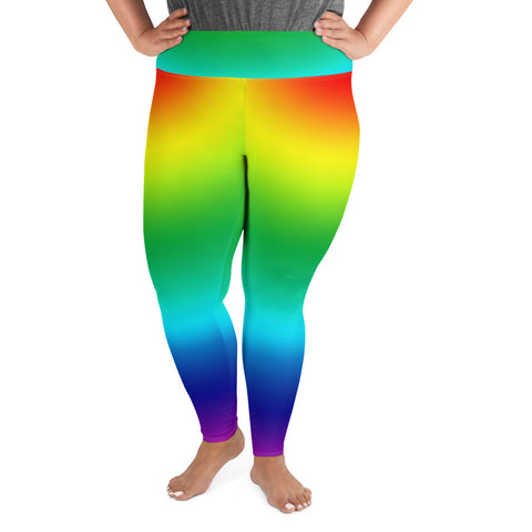 Radial Bright Rainbow Ombre Print Women's Plus Size Leggings Pants- Made in USA/EU-Women's Plus Size Leggings-2XL-Heidi Kimura Art LLC