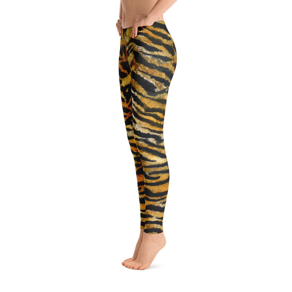 Tiger Striped Print Casual Leggings, Animal Print Women's Running Tights-Made in USA/EU-Casual Leggings-Heidi Kimura Art LLC
