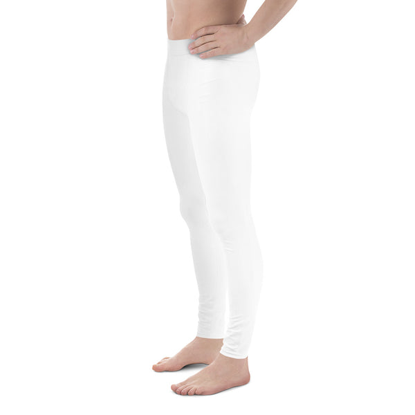 Minimalist Solid Titanium White Color Print Premium Quality Men's Leggings-Made in USA-Men's Leggings-Heidi Kimura Art LLC