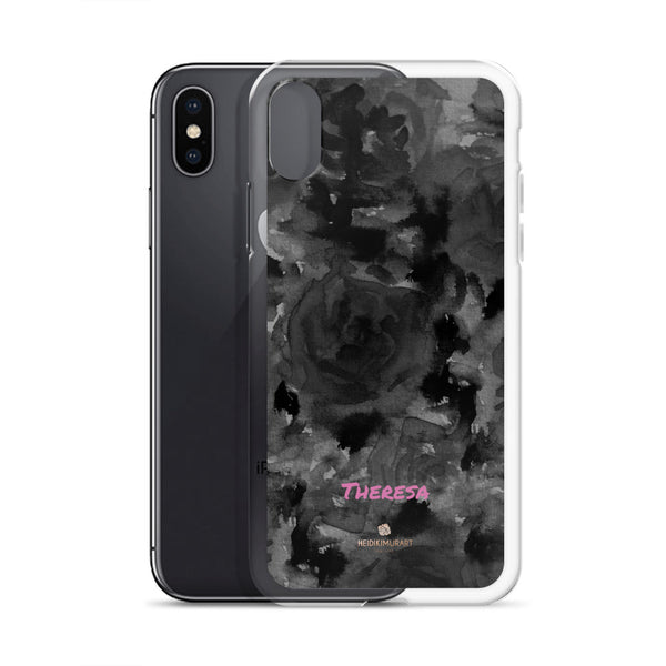 Personalized Black Floral iPhone Case, Abstract Watercolor Phone Case- Printed in USA/EU-Heidi Kimura Art LLC-Heidi Kimura Art LLC