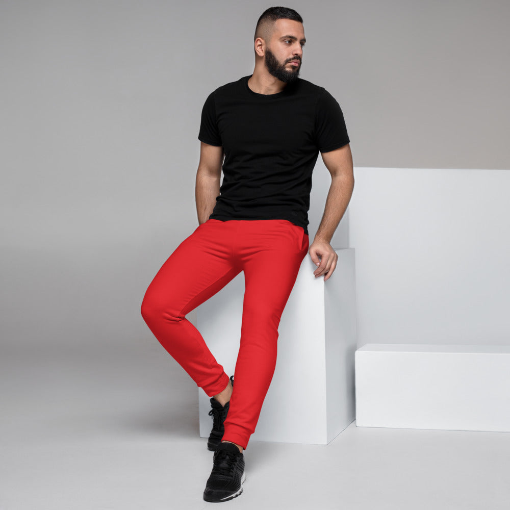 Bright Red Designer Men's Joggers, Best Red Solid Color Sweatpants For Men, Modern Slim-Fit Designer Ultra Soft & Comfortable Men's Joggers, Men's Jogger Pants-Made in EU/MX (US Size: XS-3XL)