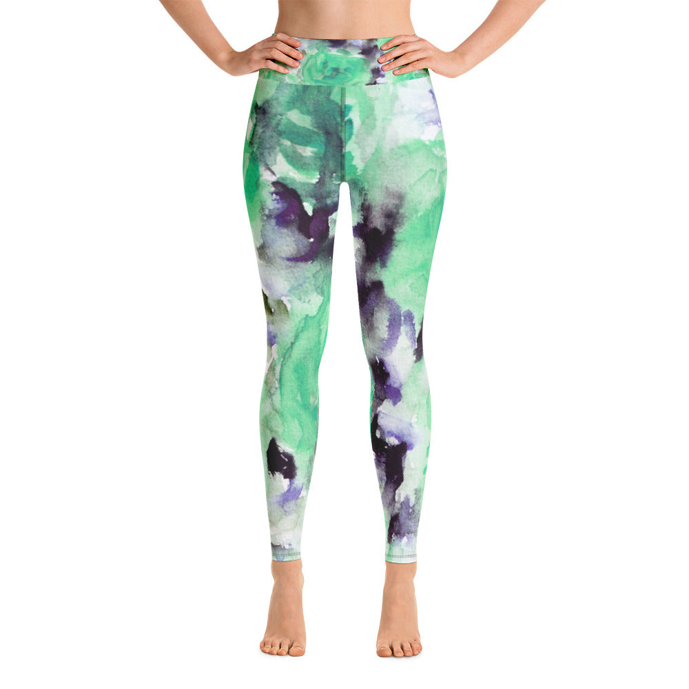   Blue Floral Women's Leggings, Blue Abstract Rose Floral Ocean Print Women's Yoga Leggings/ Long Yoga Pants - Made in USA/EU (US Size: XS-XL) Blue Abstract Rose Floral Ocean Print Yoga Leggings/ Long Yoga Pants - Made in USA-Leggings-XS-Heidi Kimura Art LLC