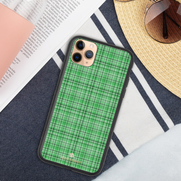 Green Plaid iPhone Case, Tartan Classic Biodegradable Phone Case-Heidi Kimura Art LLC-iPhone 11 Pro Max-Heidi Kimura Art LLC