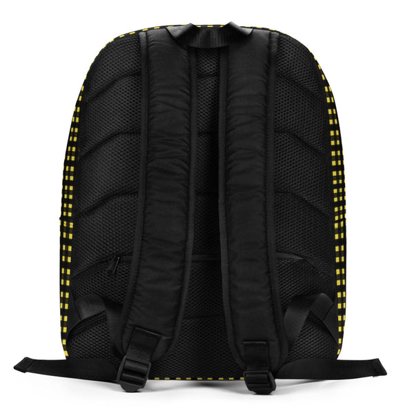 Yellow Black Buffalo Plaid Print Modern Minimalist Backpack For School Travel Work-Made in EU-Minimalist Backpack-Heidi Kimura Art LLC
