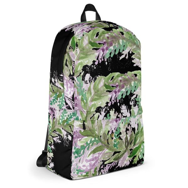 Black Lavender Floral Print Women's Laptop Backpack - Made in USA/EU--Heidi Kimura Art LLCBlack Lavender Backpack, Best Floral Print Designer Medium Size (Fits 15" Laptop) Water Resistant College Unisex Backpack for Travel/ School/ Work - Made in USA/ Europe  