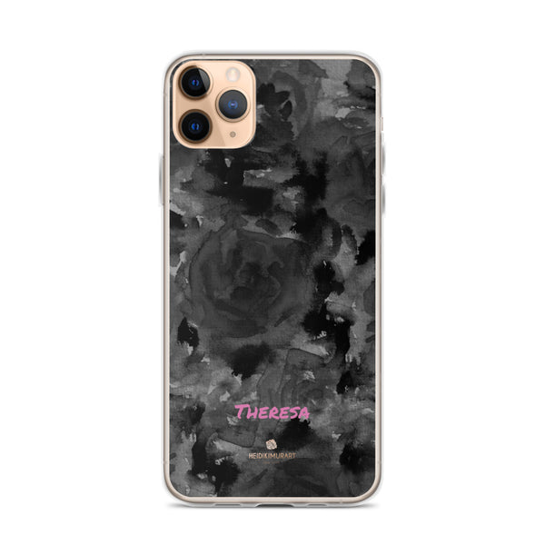 Personalized Black Floral iPhone Case, Abstract Watercolor Phone Case- Printed in USA/EU-Heidi Kimura Art LLC-iPhone 11 Pro Max-Heidi Kimura Art LLC