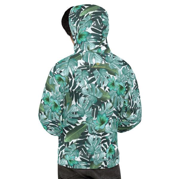 Green Tropical Leaf Print Men's Unisex Hoodie Sweatshirt Pullover Top- Made in EU-Men's Hoodie-Heidi Kimura Art LLC