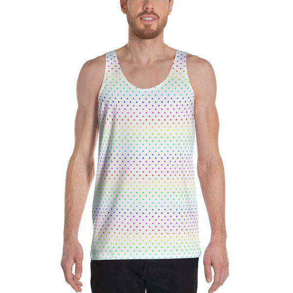 White Polka Dot Rainbow Print Gay Pride Gay Men Unisex Tank Top- Made in USA-Men's Tank Top-XS-Heidi Kimura Art LLC